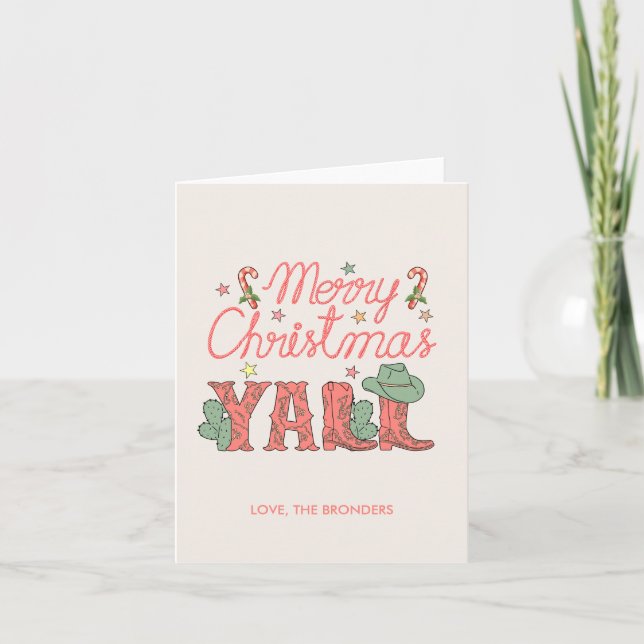 Tarjeta de vacaciones en blanco de Cowgirl Navidad (Anverso)