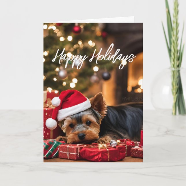 Tarjeta de vacaciones en Yorkie con voz positiva (Anverso)