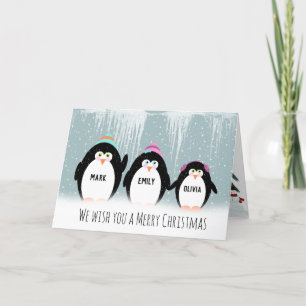 Tarjeta de vacaciones familiar Penguin para navida