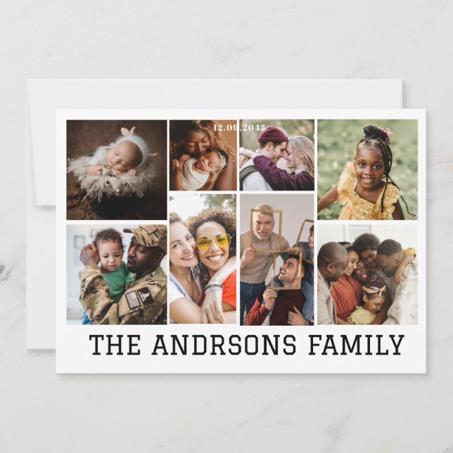 Tarjeta de vacaciones familiares con collage de 8  (Anverso)