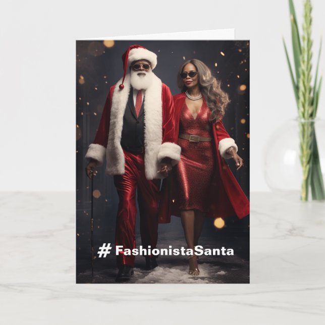 Tarjeta de vacaciones Fashionista Santa Personaliz (Anverso)