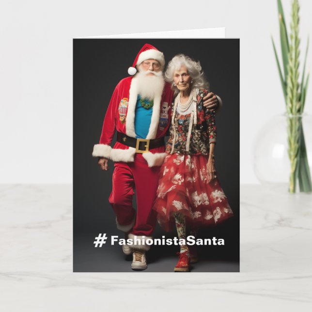 Tarjeta de vacaciones Fashionista Santa Personaliz (Anverso)