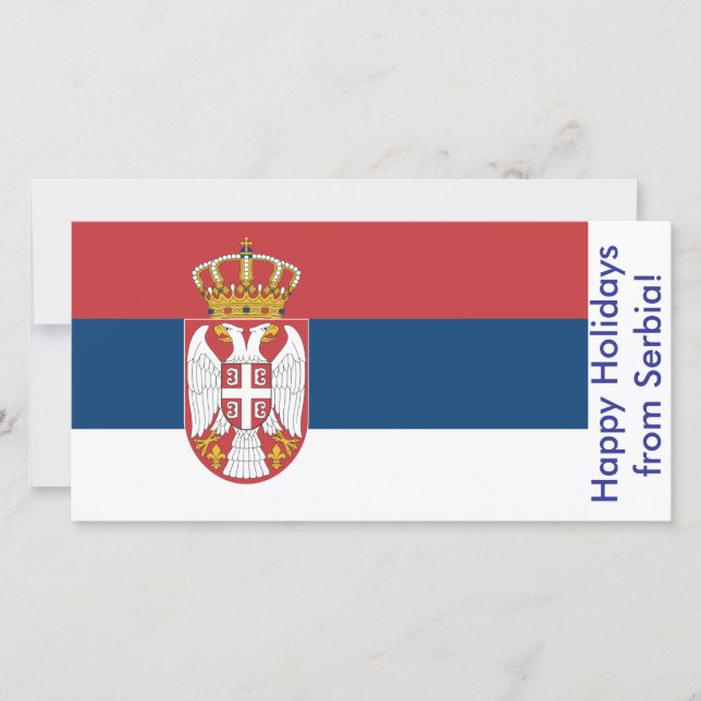 Tarjeta de vacaciones feliz con bandera de Serbia (Anverso)