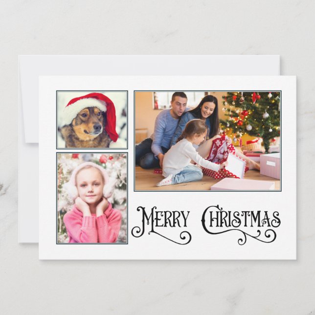 Tarjeta de vacaciones "Feliz Navidad" de 3 fotos/  (Anverso)