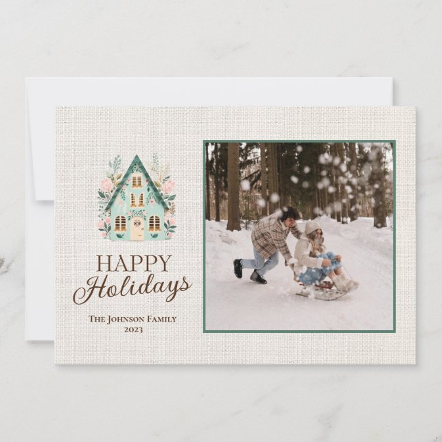 Tarjeta de vacaciones feliz personalizada con foto (Anverso)