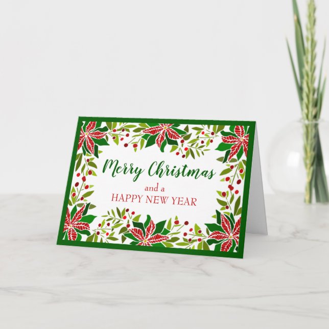 Tarjeta de vacaciones festiva Poinsettia Garland (Anverso)