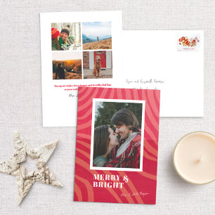 Tarjeta de vacaciones Festiva Squiggle Stripe Red