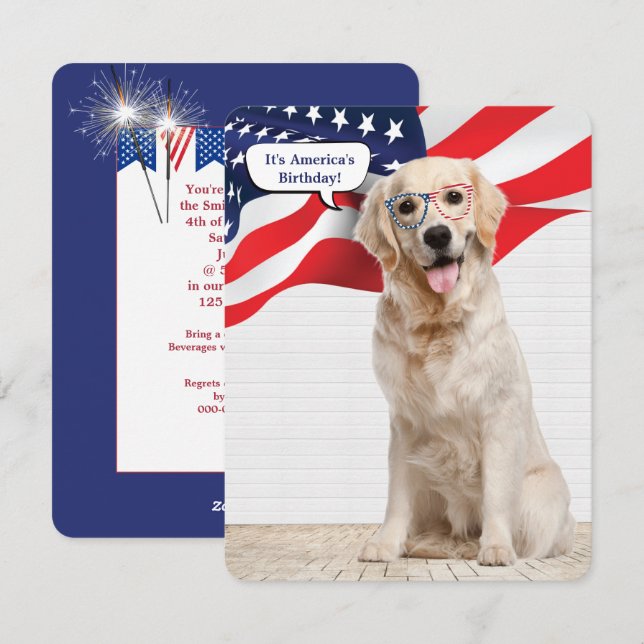Tarjeta de vacaciones Fiesta Golden Retriever 4 de (Anverso / Reverso)