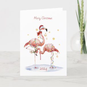 Tarjeta de vacaciones Flamingo para navidades