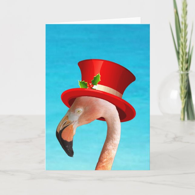 Tarjeta de vacaciones Flamingo Rojo Top hat (Anverso)