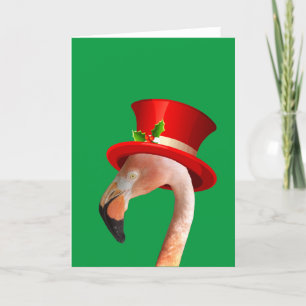Tarjeta de vacaciones Flamingo Rojo Top hat