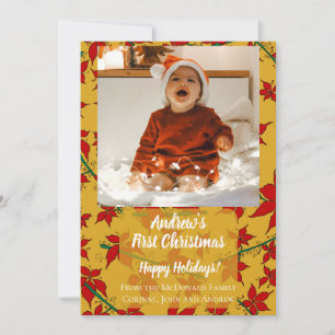 Tarjeta de vacaciones floral dorada primera Navida