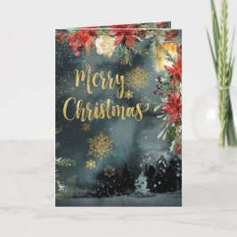 Tarjeta de vacaciones floral Gold Calligraphy Wood