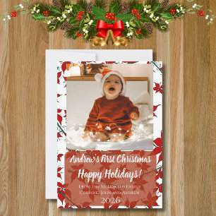 Tarjeta de vacaciones floral primera Navidad del b