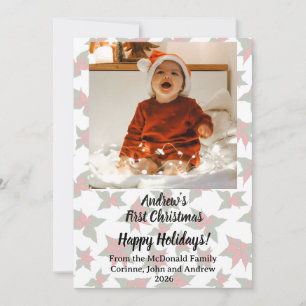 Tarjeta de vacaciones floral roja primera Navidad 