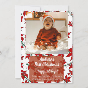 Tarjeta de vacaciones floral roja primera Navidad