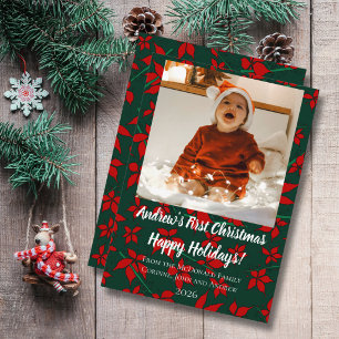 Tarjeta de vacaciones floral verde primera Navidad