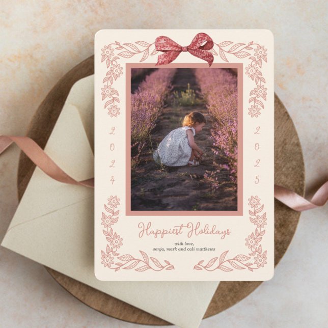 Tarjeta de vacaciones Flower Frace Bow Photo Holid (Subido por el creador)