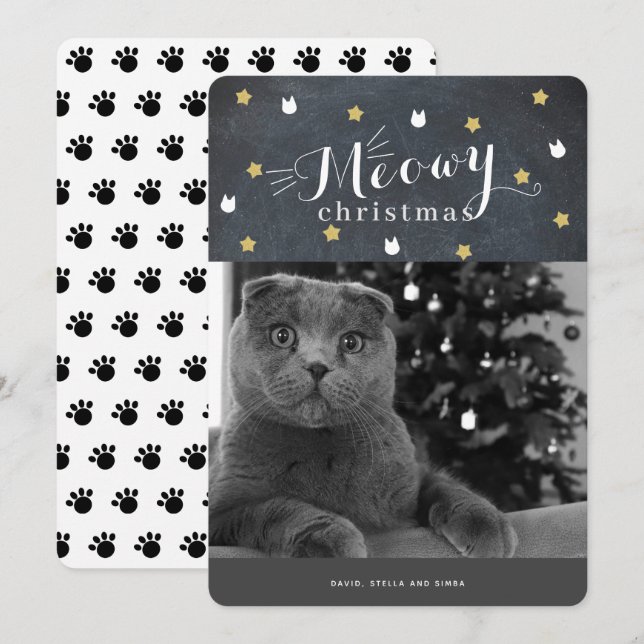 Tarjeta de vacaciones fotográfica Meowy Navidades  (Anverso / Reverso)