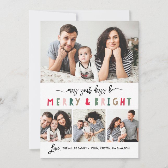 Tarjeta de vacaciones fotográfica Merry and Bright (Anverso)