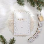 Tarjeta de vacaciones fotográficas de Winter Wonde<br><div class="desc">Nuestra colección "Winter Wonder Holiday" incluye ilustraciones de lápiz de follaje de invierno junto con un guión elegante en Relieve metalizado de oro falso. El entorno es elegante, blanco, borgoña rica y verde cazador, con colores clásicos de vacaciones. Se pueden mezclar y combinar los productos de esta colección con un...</div>