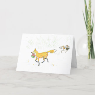 Tarjeta de vacaciones - Fox con una caja
