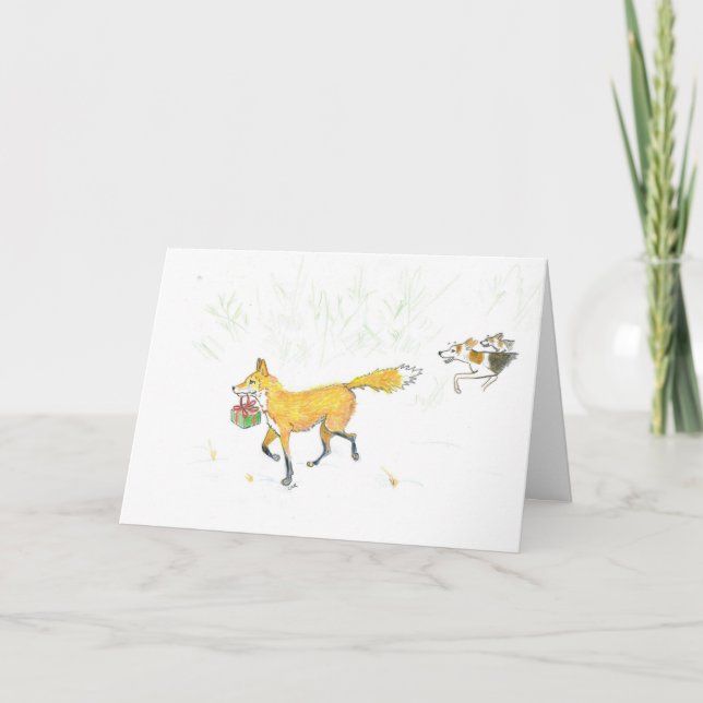 Tarjeta de vacaciones - Fox con una caja (Anverso)