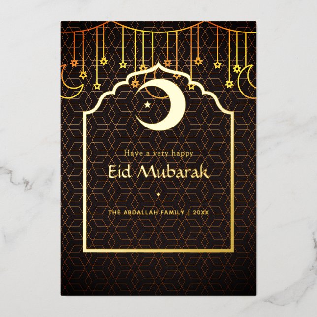 Tarjeta de vacaciones geométrica Eid Mubarak Relie (Anverso)