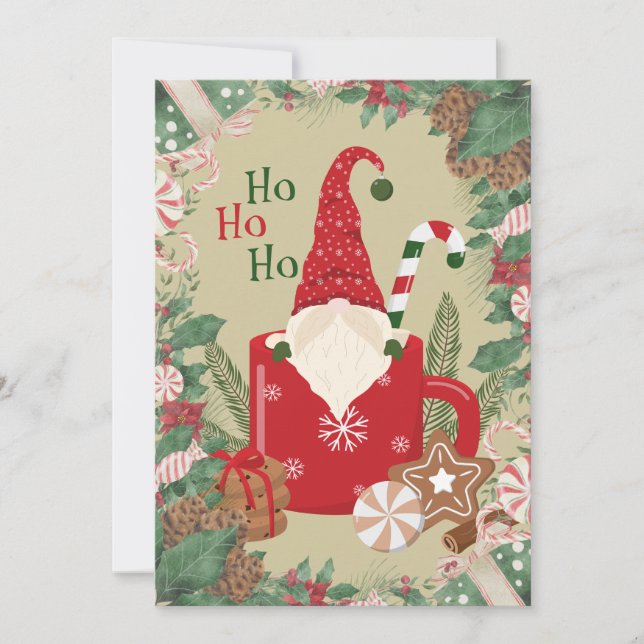 Tarjeta de vacaciones Gnome Santa Flat personaliza (Anverso)