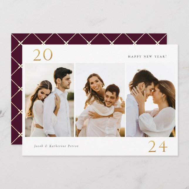 Tarjeta de vacaciones Gold 2023 New Year 3 Photo (Anverso / Reverso)