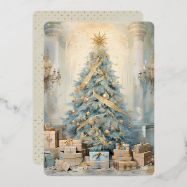 Tarjeta de vacaciones Gold Blue Vintage Christmas