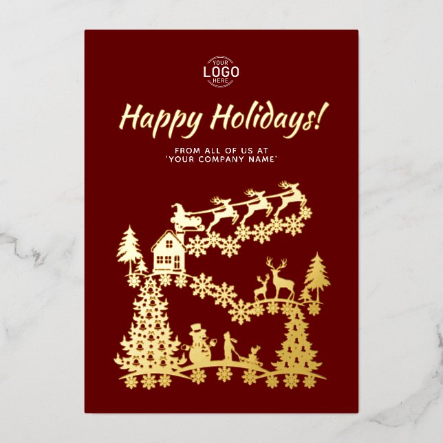 Tarjeta de vacaciones Gold Burgundy para Navidades (Anverso)