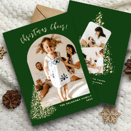 Tarjeta de vacaciones Gold Christmas Tree Two Phot