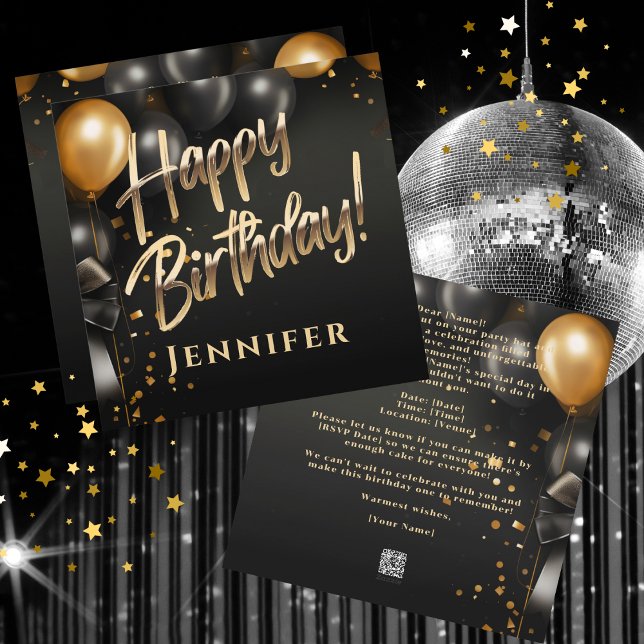 Tarjeta de vacaciones Gold Elegant Happy Birday Fl (Gold Elegant Happy Birthday Flat Holiday Card)