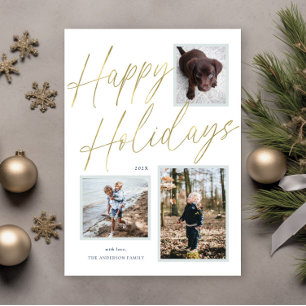 Tarjeta de vacaciones Gold Happy Holidays Script 3
