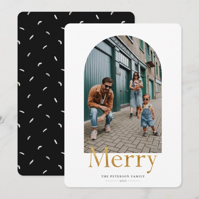 Tarjeta de vacaciones Gold Merry Arch Frame (Anverso / Reverso)