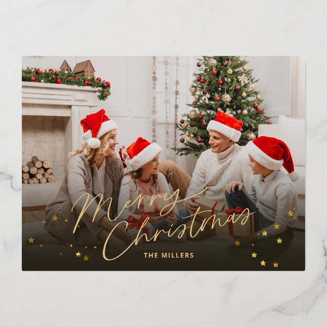 Tarjeta de vacaciones Gold Merry Christmas Family (Anverso)