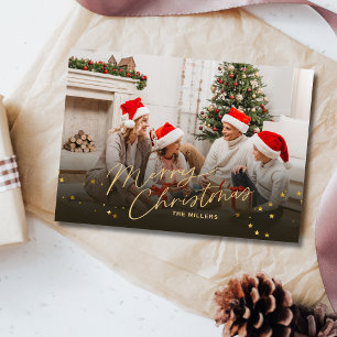 Tarjeta de vacaciones Gold Merry Christmas Family