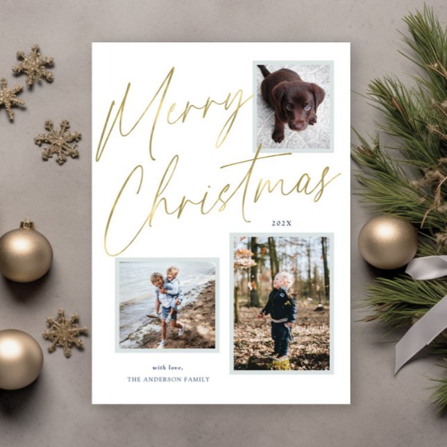 Tarjeta de vacaciones Gold Merry Christmas Script  (Subido por el creador)