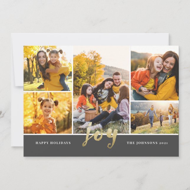 Tarjeta de vacaciones Gold Script 6 Photo Merry Ch (Anverso)