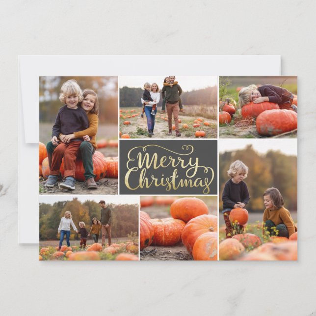 Tarjeta de vacaciones Gold Script Merry Christmas  (Anverso)