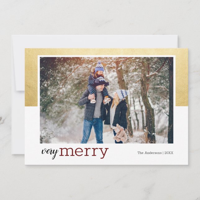 Tarjeta de vacaciones Gold very Merry Photo (Anverso)