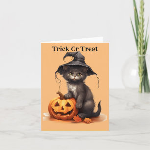 Tarjeta de vacaciones Gorra de Gatito en Bruja