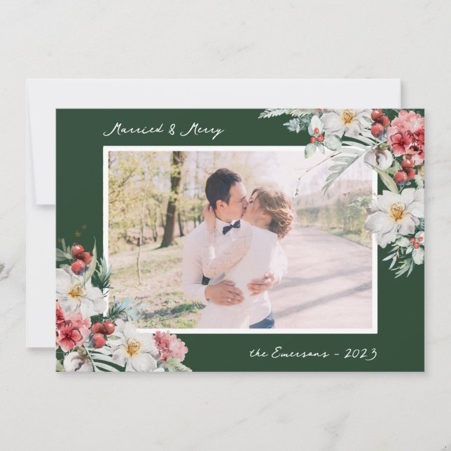 Tarjeta de vacaciones Green Married and Merry Phot (Anverso)