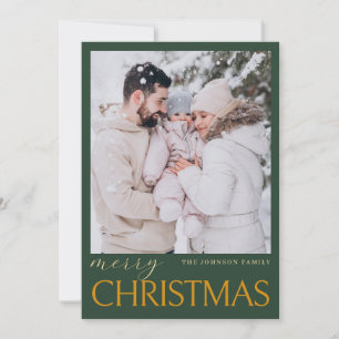 Tarjeta de vacaciones Green Merry Christmas Family