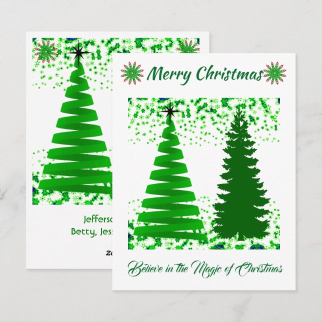 Tarjeta de vacaciones Green Merry Christmas Trees (Anverso / Reverso)
