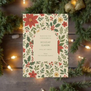 Tarjeta de vacaciones Green Red Whimsical Floral W