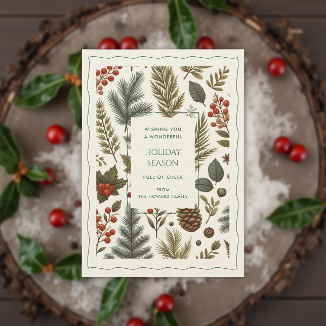 Tarjeta de vacaciones Green Red Whimsical Floral W (Subido por el creador)