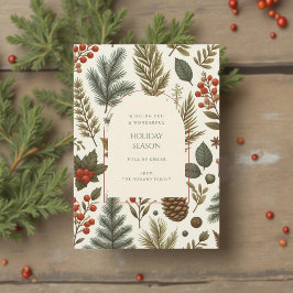 Tarjeta de vacaciones Green Red Whimsical Floral W