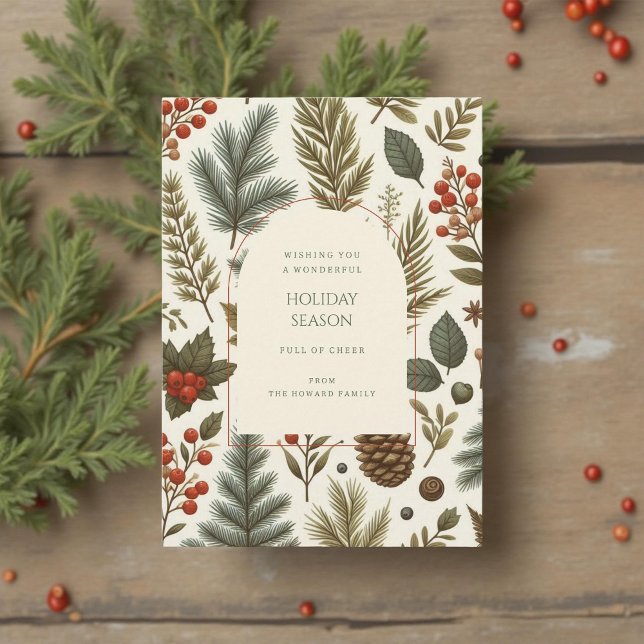 Tarjeta de vacaciones Green Red Whimsical Floral W (Subido por el creador)